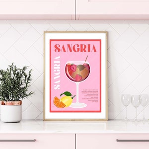 Impresión de cóctel de sangría, póster de cóctel de sangría, impresiones de cócteles de verano, arte de pared de cócteles, decoración de pared de cócteles, decoración de carrito de bar