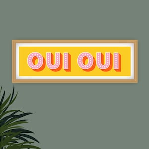 Impresión panorámica Oui Oui, Impresión Oui Oui, Impresión panorámica Oui Oui, Impresión de baño Oui Oui, Signo Oui Oui, Impresiones para el baño Yellow with pink