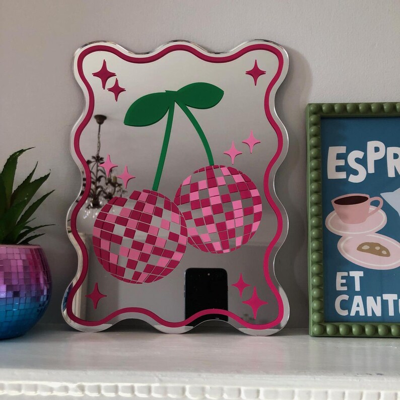 Cherries Disco Ball Mirror, Printed Mirrors, Mirror Disco Ball, Cherry ...