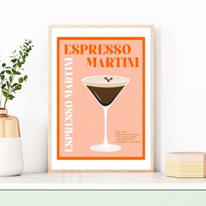 Espresso Martini Cocktail Print, Espresso Martini Poster, Cocktail Prints, Cocktails Wall Art, Wall Decor Cocktails, Bar Prints Peach