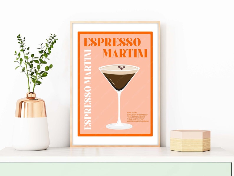 Espresso Martini Cocktail Print, Espresso Martini Poster, Cocktail Prints, Cocktails Wall Art, Wall Decor Cocktails, Bar Prints Peach