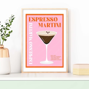 Espresso Martini Cocktail Print, Espresso Martini Poster, Cocktail Prints, Cocktails Wall Art, Wall Decor Cocktails, Bar Prints Pink