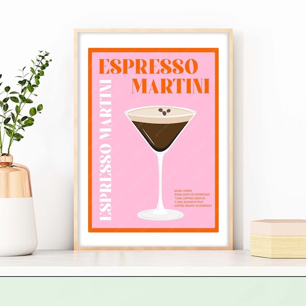 Espresso Martini Cocktail Print, Espresso Martini Poster, Cocktail Prints, Cocktails Wall Art, Wall Decor Cocktails, Bar Prints