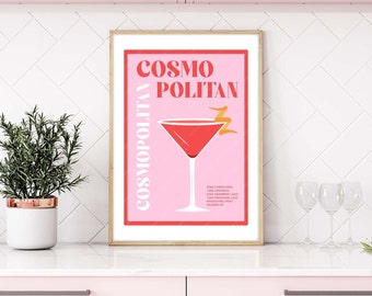 Cosmopolitan Cocktail Print, Cosmopolitan Print, Cosmoplitan Poster, Cocktail Prints, Cocktails Wall Art, Wall Decor Cocktails