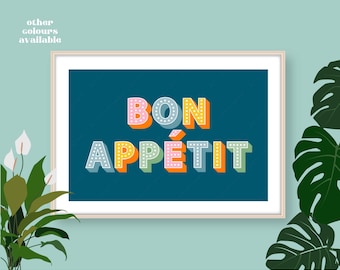 Bon Appetit Print, Bon Appetit Sign, Bon Appetit Poster, Kitchen Slogan Print, Dining Room Print, Prints for Dining Room, French Slogans