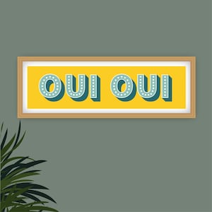 Impresión panorámica Oui Oui, Impresión Oui Oui, Impresión panorámica Oui Oui, Impresión de baño Oui Oui, Signo Oui Oui, Impresiones para el baño Yellow with teal
