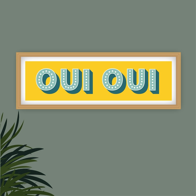 Impresión panorámica Oui Oui, Impresión Oui Oui, Impresión panorámica Oui Oui, Impresión de baño Oui Oui, Signo Oui Oui, Impresiones para el baño Yellow with teal