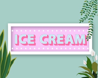 Ice Cream Print, Framed Ice Cream Print, Kitchen Prints Ice Cream, Horizontal Ice Cream Sign, Food Prints Kitchen