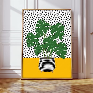 Monstera Plant Print, Monstera Plant Wall Art, House Plant Print, Modern Plant Wall Print, Botanical Print, Pink Plant Wall Art
