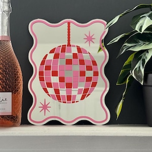 Pink Disco Ball Mirror, Printed Mirrors, Mirror Disco Ball, Disco Mirror Pink, Disco Decor, Wall Art Disco Mirror Print, Acrylic Mirror Pink