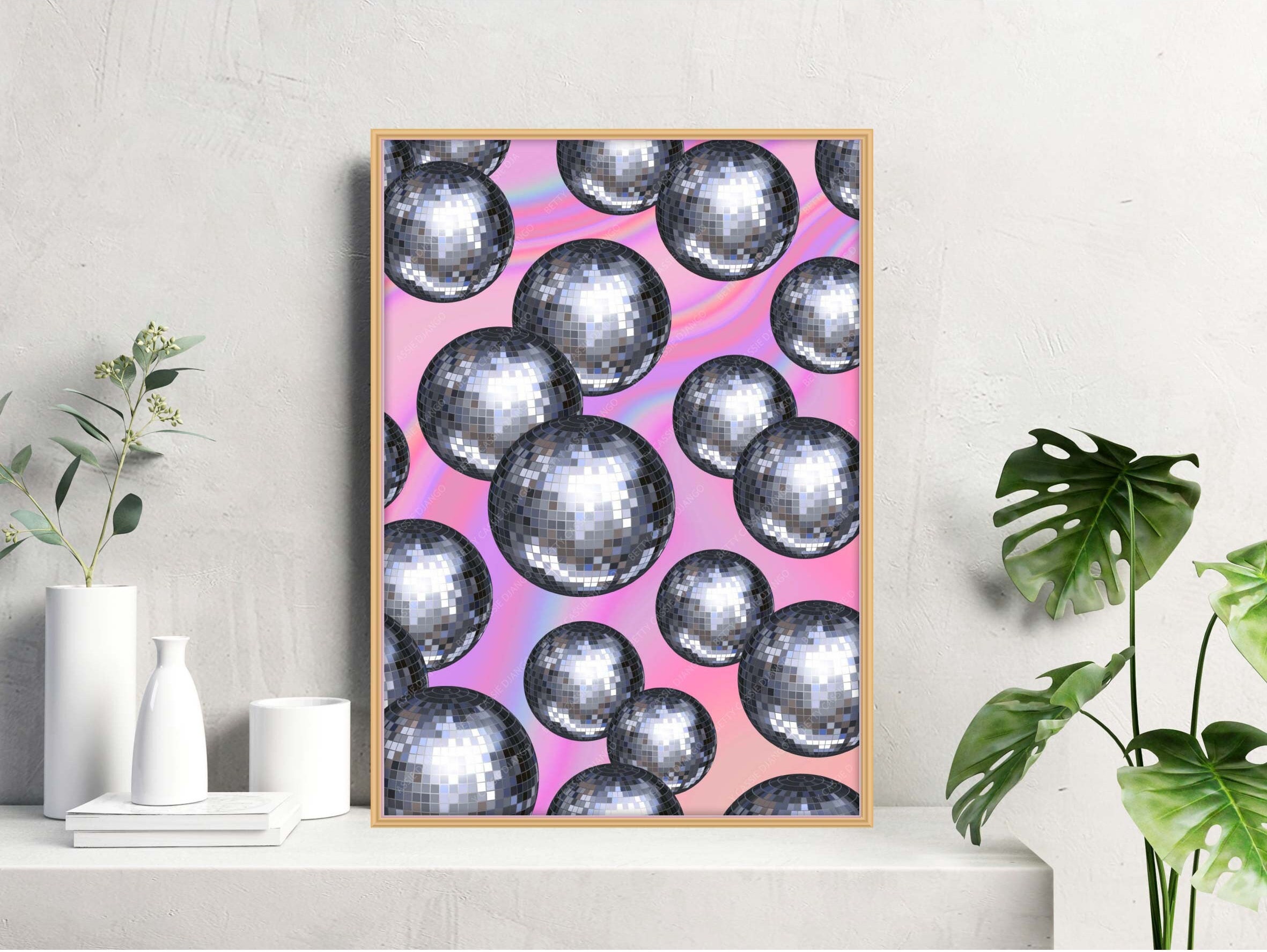 Disco Ball Wall Art, Pink Wall Art Trendy Retro, Trendy Disco Art