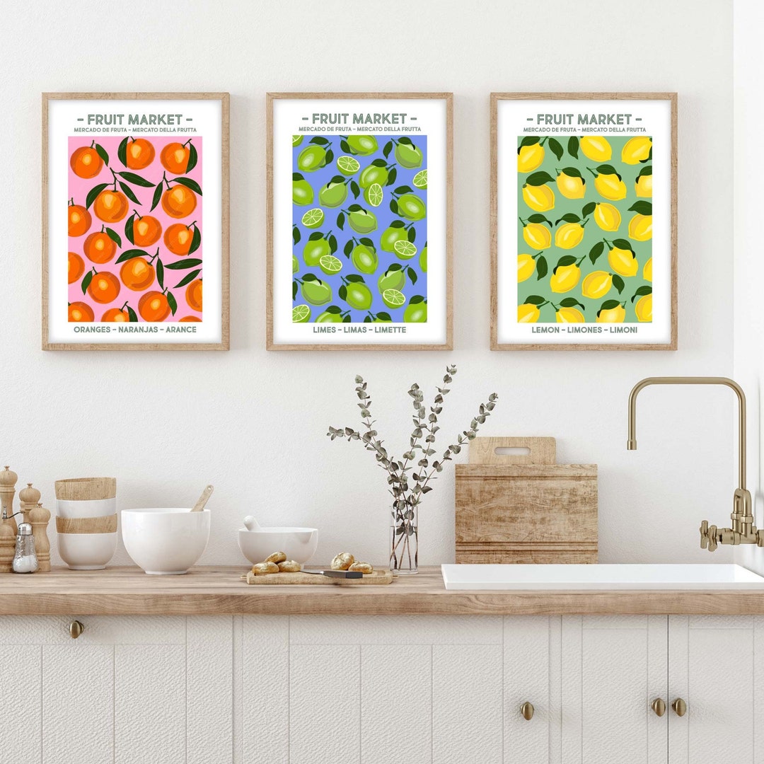 Citrus Fruit Print Set, Fruit Market Poster Set, Kitchen Prints, Fruit ...