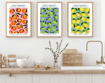 Citrus Fruit Print Set, Fruit Market Poster Set, Kitchen Prints, Fruit Market Posters, Cartel del Mercado de Frutas, Mercato della Frutta