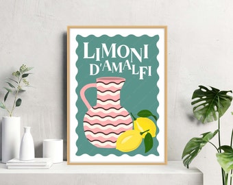 Limoni D'Amalfi Poster, Italiaanse citroenen poster, Italiaans geïnspireerde citroenen muur decor, vakantie geïnspireerde kunst aan de muur, Italiaanse citroenen kunst