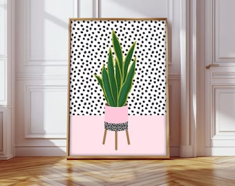 Impression plante serpent, art mural plante serpent, impression botanique, art mural botanique moderne, impression plante rose, art mural plante rose