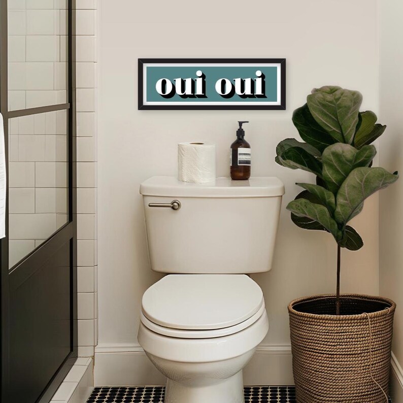 Oui Oui Druck, Gerahmter Oui Druck, Oui Oui Zeichen Druck, Französische Typografie Drucke, Französische Slogans, Badezimmer Drucke, Drucke für das Klo Teal