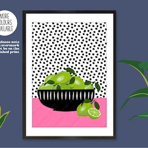 Zesty Limes Print, Limes in Bowl Print, Limes Still Life, Citrus Fruit Print, Limes Print, Fruit Wall Art, Fruit Prints, Fruit Still Life