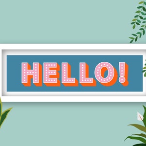 Hello Typography Print, Hello Hallway Sign, Hello Panoramic Print, Hallway Prints Hello, Hallway Print, Entrance Hall Wall Art