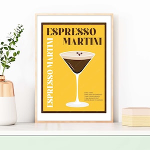 Espresso Martini Cocktail Print, Espresso Martini Poster, Cocktail Prints, Cocktails Wall Art, Wall Decor Cocktails, Bar Prints Golden Yellow