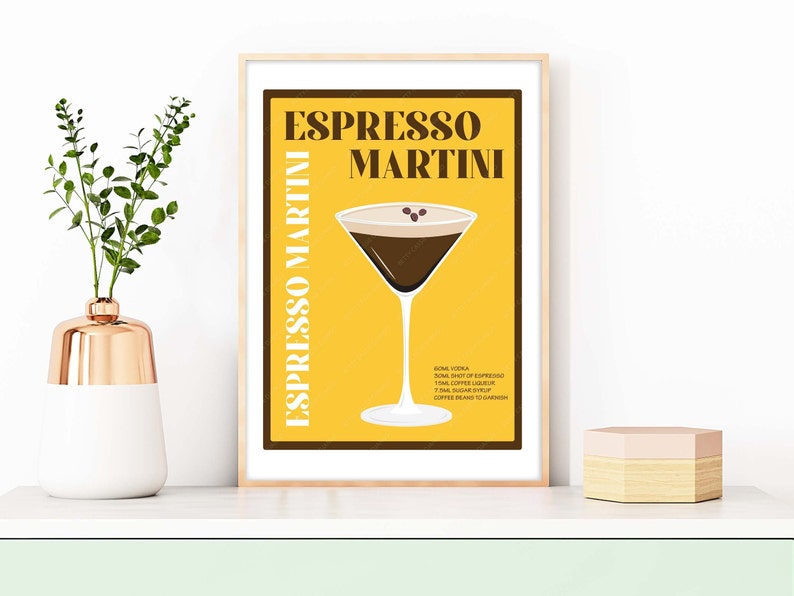 Espresso Martini Cocktail Print, Espresso Martini Poster, Cocktail Prints, Cocktails Wall Art, Wall Decor Cocktails, Bar Prints Golden Yellow