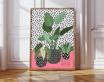 House Plants Print, Plants in Spotty Vases, Cute Plants, Botanical Wall Art, Indoor Plants, Quirky Plants and Spots