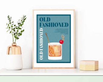 Old Fashioned Cocktail Recipe, Old Fashioned Cocktail Print, Old Fashioned Cocktail Poster, Cocktail Prints, Wall Decor For Bar