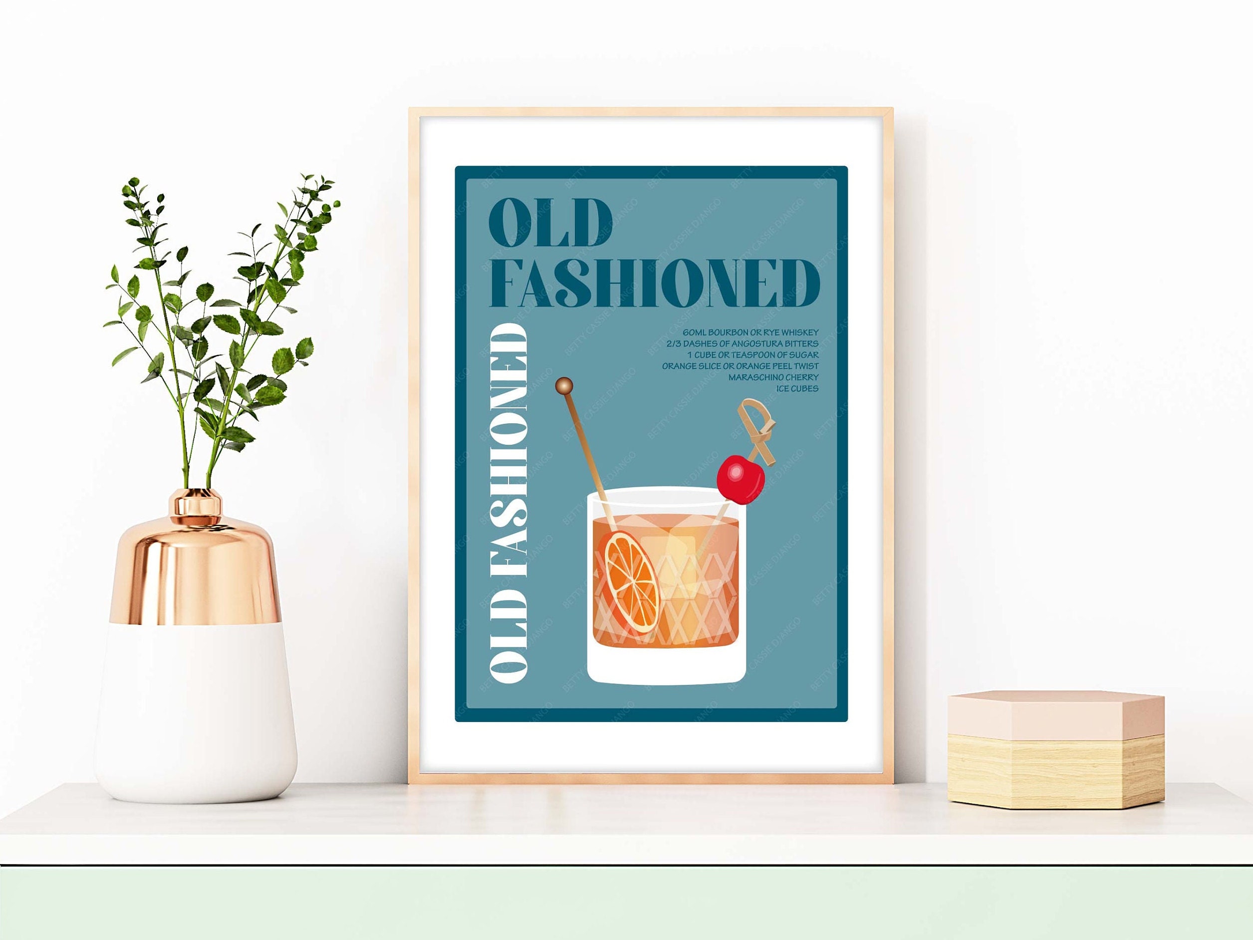 Old Fashioned Cocktail Recipe, Old Fashioned Cocktail Print, Old Fashioned Cocktail Poster, Cocktail Prints, Wall Decor For Bar