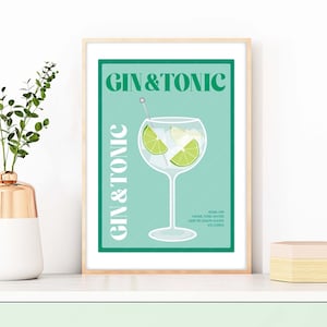 Gin and Tonic Print, Gin and Tonic Cocktail Print, Gin and Tonic Poster, Gin Cocktails Wall Art, Wall Decor Gin & Tonic Cocktails