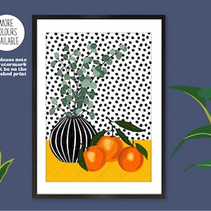 Juicy Oranges and Eucalyptus Print, Oranges in Bowl Print, Oranges Still Life, Oranges Print, Eucalyptus Print, Fruit Wall Art, Fruit Prints