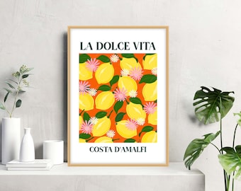 Póster de limones de La Dolce Vita, impresión de limones de inspiración italiana, impresión de limones de la costa de Amalfi, póster de vacaciones italianas, póster de limones del mercado de frutas