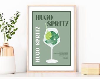 Hugo Spritz Cocktail Print, Hugo Spritz Recipe Cocktail Print, Spritz Cocktails Wall Art, Wall Decor Cocktails, Elderflower Cocktail Recipe