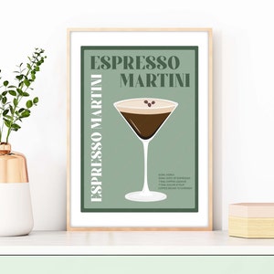 Espresso Martini Cocktail Print, Espresso Martini Poster, Cocktail Prints, Cocktails Wall Art, Wall Decor Cocktails, Bar Prints Sage