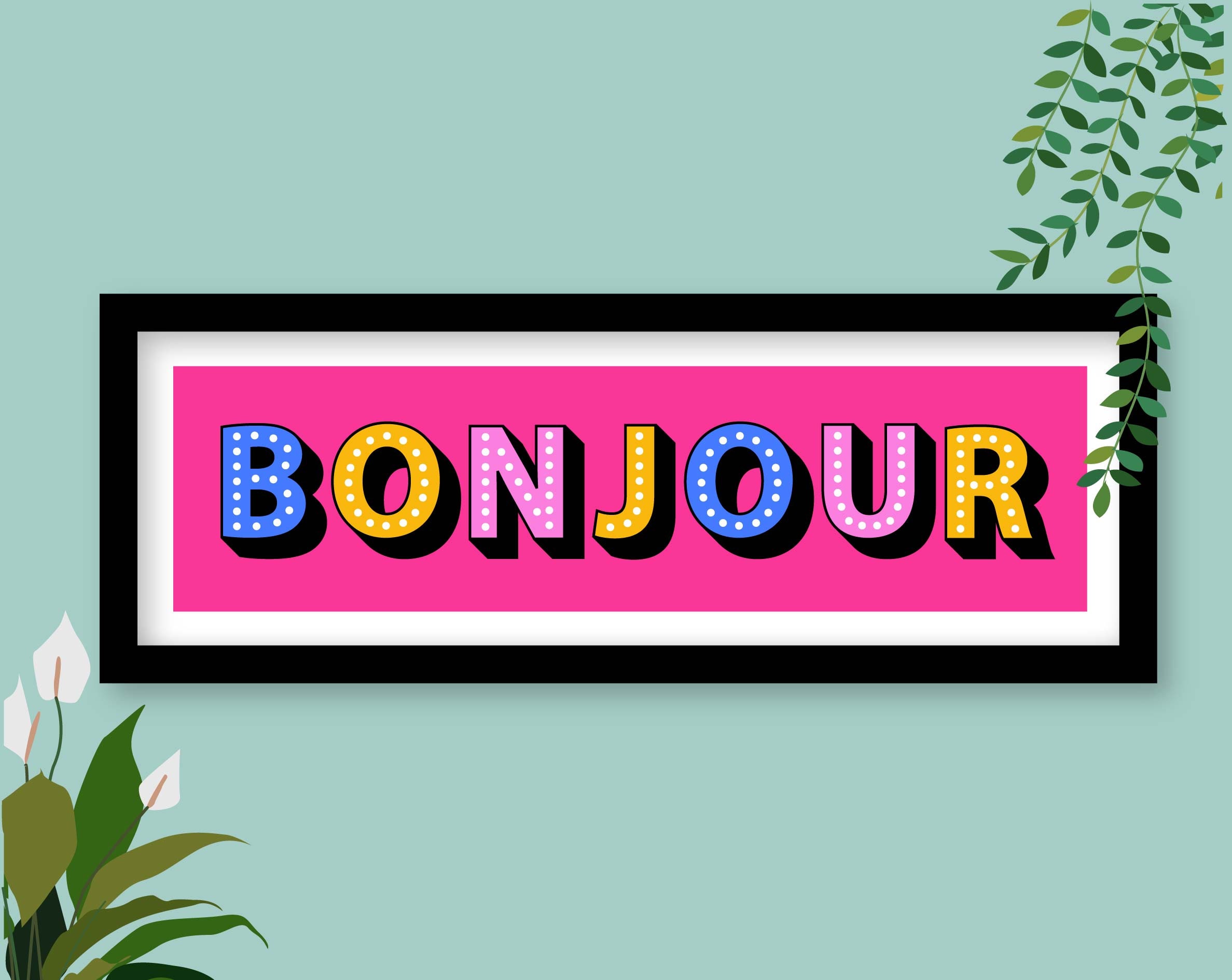 Framed Wall Print, Bonjour Sign, Art Bonjour Hallway Print, Bonjour Bonjour Print, Etsy Print, - Panoramic Slogan Bonjour Print, Hallway French