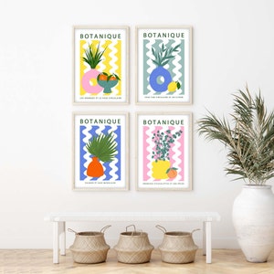 Botanique moderne stillevenposter, citroenen en vaasstilleven, donutvaas kunst aan de muur, golvende lijnenprint met fruit en vaas afbeelding 5