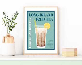Long Island Iced Tea Cocktail Recipe, Long Island Island Iced Tea Cocktail Print,  Long Island Island Iced Cocktail Poster, Cocktail Prints