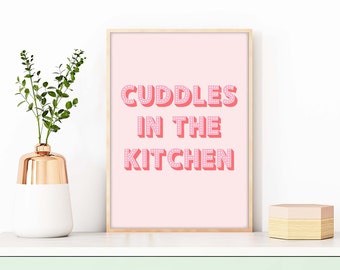 Knuffels in de keuken print, keuken slogan prints, keuken kunst aan de muur, keuken citaten, keuken typografie print, tekst prints voor keuken