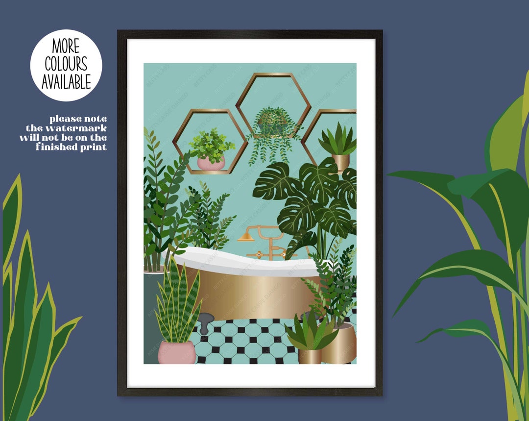 Bathroom Plants Print, Bathroom Botanical Plants, Roll Top Bath Print ...