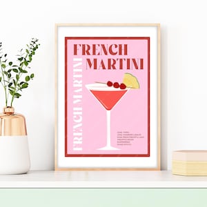 French Martini Cocktail Print, French Martini Poster, Cocktail Prints, Cocktails Wall Art, Wall Decor Cocktails, Bar Prints, Alcohol Prints