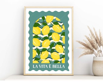 Póster de limones de La Dolce Vita, impresión de limones de inspiración italiana, impresión de limones de Amalfi, póster de festividades italianas, póster de limones del mercado de frutas