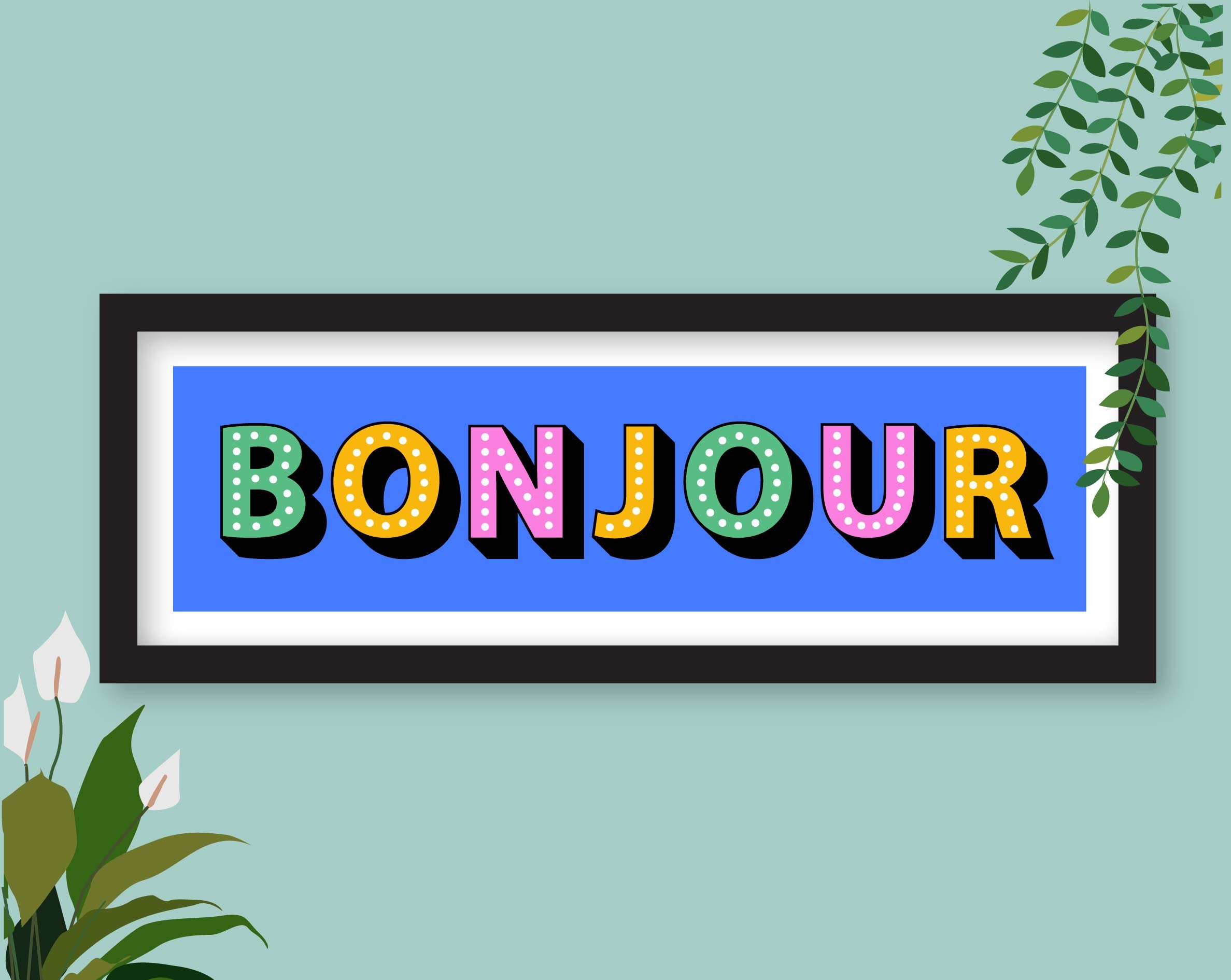 Bonjour Print, Framed Bonjour Print, Bonjour Sign, Bonjour