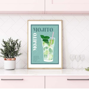 Mojito Cocktail Print, Cocktail Print, Cocktails Wall Art, Wall Decor Cocktails, Bar Prints, Classic Cocktails