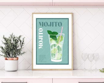 Mojito Cocktail Print, Cocktail Print, Cocktails Wall Art, Wall Decor Cocktails, Bar Prints, Classic Cocktails