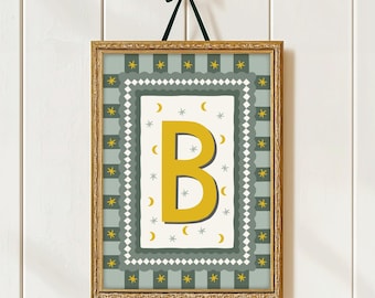 Personalised Initial Print in Cottage Core Style , Vintage Style Nursery Decor, Cottage Core Style Nursery, Vintage Style Initials Print