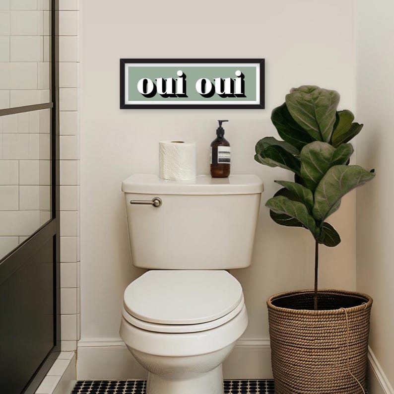 Oui Oui Druck, Gerahmter Oui Druck, Oui Oui Zeichen Druck, Französische Typografie Drucke, Französische Slogans, Badezimmer Drucke, Drucke für das Klo Sage