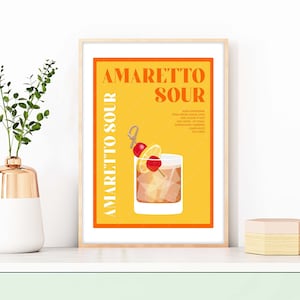 Receta de cóctel amaretto sour, impresión de cóctel amaretto sour, póster de cóctel amaretto sour, impresiones de cócteles, pósters de recetas de cócteles