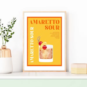 Amaretto Sour Cocktail Recipe, Amaretto Sour Cocktail Print, Amaretto Sour Cocktail Poster, Cocktail Prints, Cocktail Recipe Posters