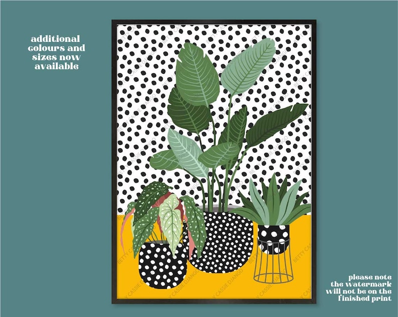 House Plants Print, Plants in Spotty Vases, Cute Plants, Botanical Wall Art, Indoor Plants, Quirky Plants and Spots 