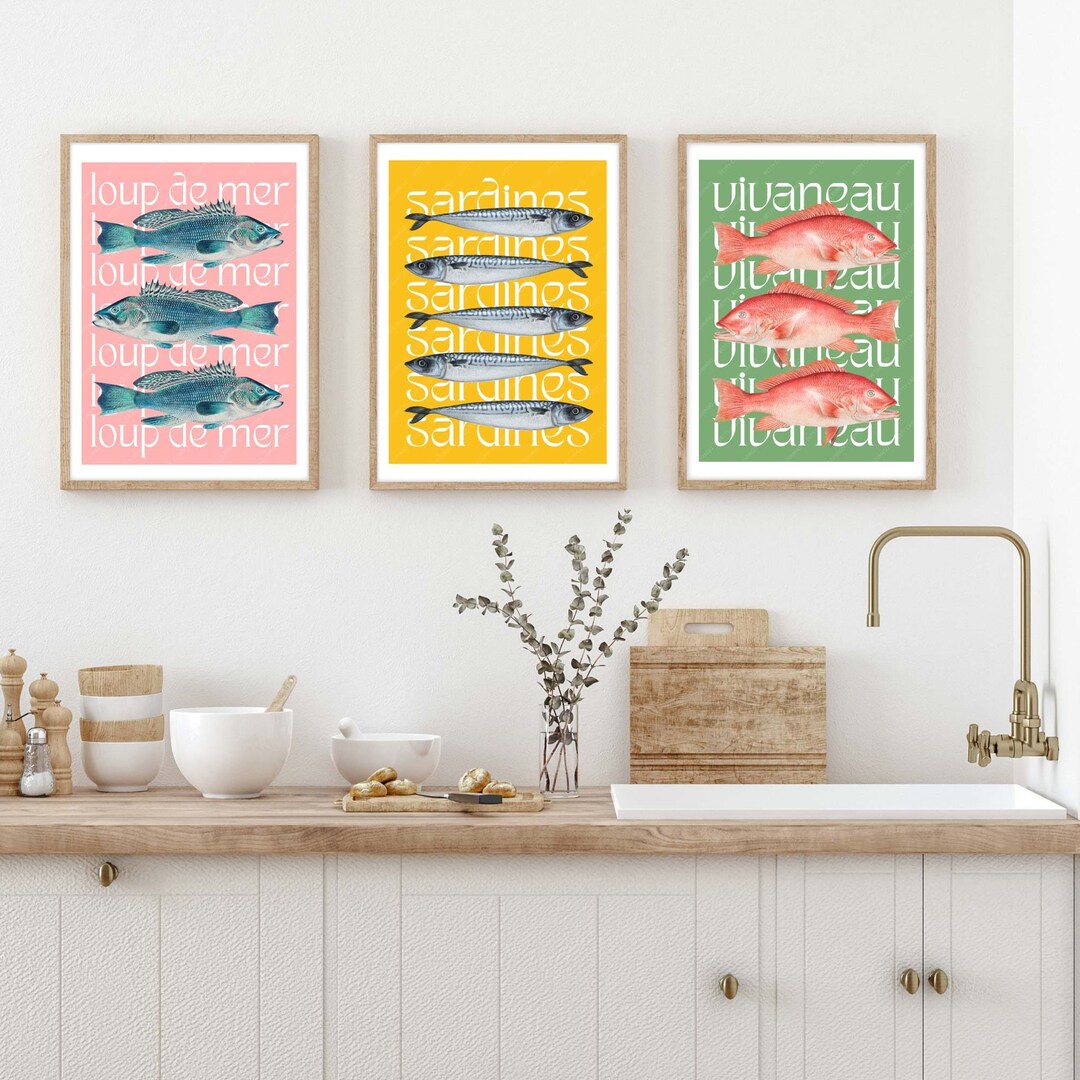 Kitchen Fish Poster Sea Food Poster Set, Sea Food Prints, Sea Food Print Set, Kitchen ...