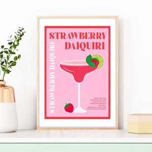 Impresión de cóctel daiquiri de fresa, póster de cóctel daiquiri de fresa, impresión de cóctel de fresa, arte de pared de cócteles, decoración de pared de cócteles