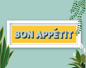 Bon Appetit Print, Framed Bon Appetit Print, Kitchen Prints Bon Appetit, Kitchen Slogan Prints, Wall Art Kitchen Diner